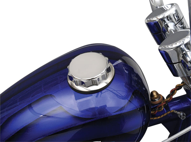 Drag Specialties Deluxe Gas Cap Fuel Cap Chrome Silver Cam-Style Twist-On Vented ABS Plastic - 71170
