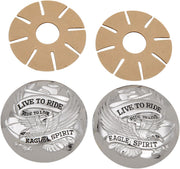 Drag Specialties "Live to Ride" Gas Cap Covers Chrome Silver Fuel Cap Pair
