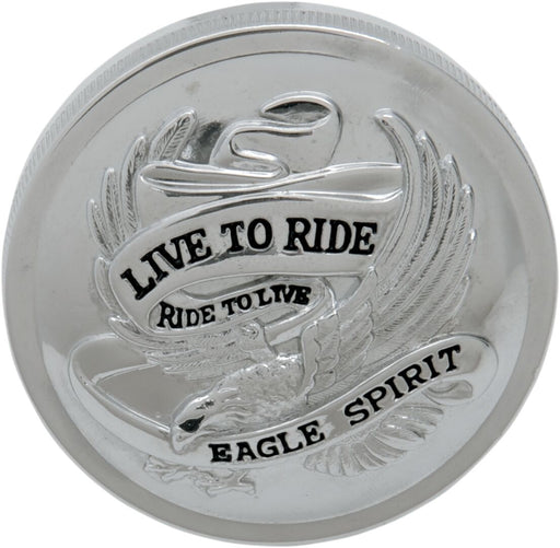 Drag Specialties Chrome Non-Vented Live To Ride Gas Cap for Various Various Harley-Davidson Motorcycles (See Fitment List)