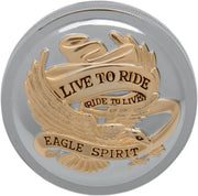 Drag Specialties Chrome w/Gold Insignia Vented Live To Ride Gas Cap for Various Various Harley-Davidson Motorcycles (See Fitment List) - 72647