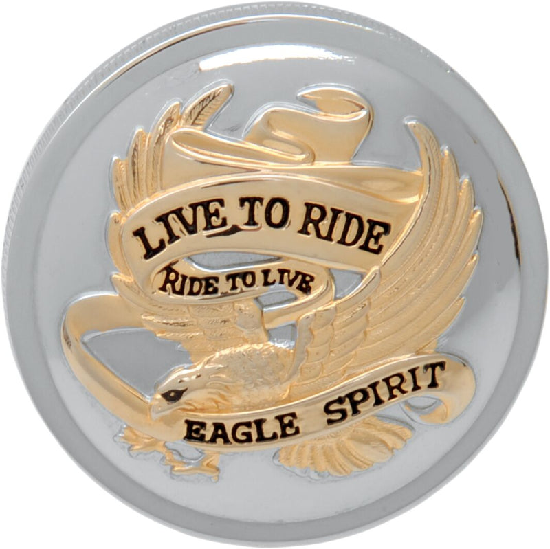 Drag Specialties "Live to Ride" Gas Cap Fuel Cap Chrome Gold Silver Non-Vented Stainless Steel - 72646