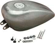Drag Specialties Gas Tank with Chrome Aero-Style Gas Cap Raw Silver High Tunnel Rubber Mount Steel - 011743-BX39