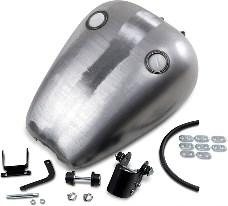 Drag Specialties Rubber-Mount Quickbob™ Gas Tank QuickBob® Fuel Tank Raw Silver Smooth Top Fatbob Steel - 011651-BX38