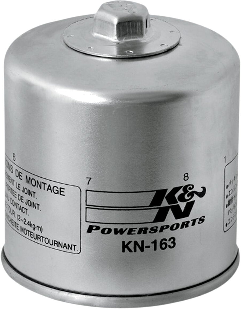 K & N Performance Oil Filter for 1982-2009 BMW Wrench-Off Chrome Silver Premium Spin-On - KN-163