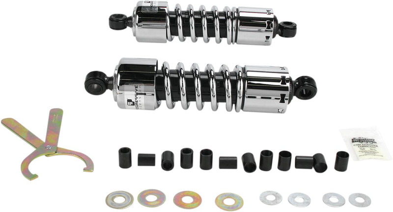 Progressive Suspension 412 Series Cruiser Shocks 412 Cruiser Series Shock Absorber Black Chrome Rear Coilover Monotube Steel Pair