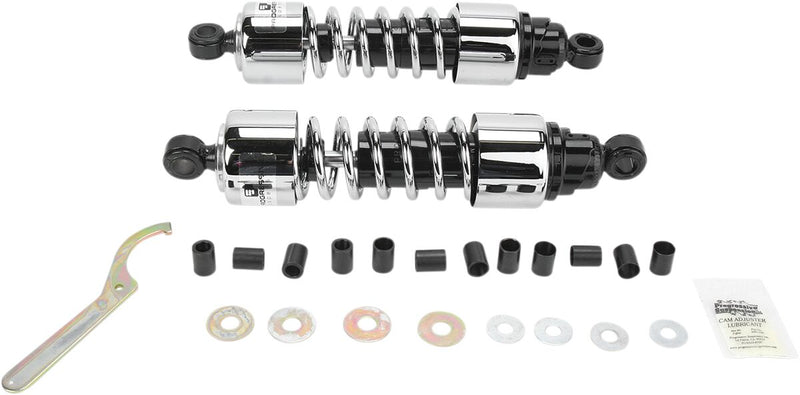 Progressive Suspension 412 Series Cruiser Shocks 412 Cruiser Series Shock Absorber Black Chrome Rear Coilover Monotube Steel Pair