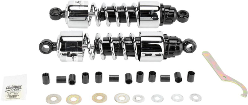 Progressive Suspension 412 Series Cruiser Shocks 412 Cruiser Series Shock Absorber Black Chrome Rear Coilover Monotube Steel Pair