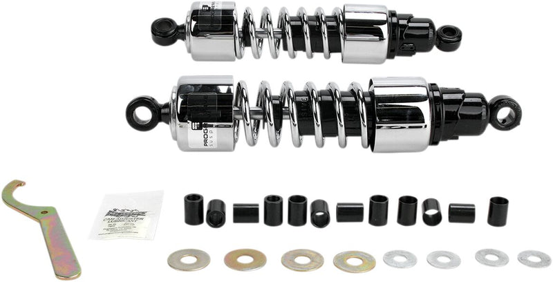 Progressive Suspension 412 Series Cruiser Shocks 412 Cruiser Series Shock Absorber Black Chrome Rear Coilover Monotube Steel Pair