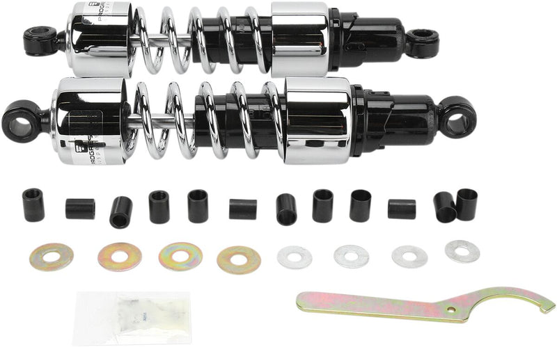 Progressive Suspension 412 Series Cruiser Shocks 412 Cruiser Series Shock Absorber Black Chrome Rear Coilover Monotube Steel Pair