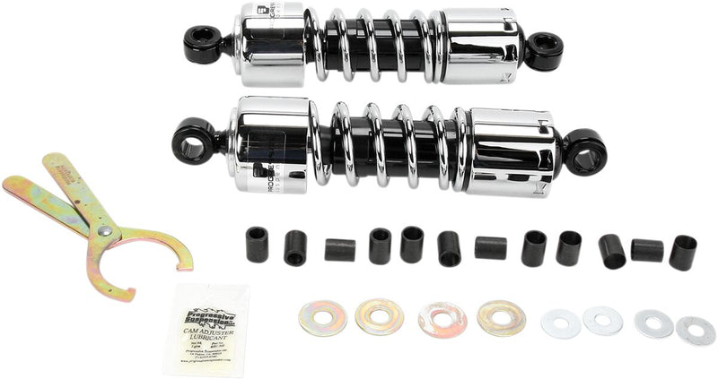 Progressive Suspension 412 Series Cruiser Shocks 412 Cruiser Series Shock Absorber Black Chrome Rear Coilover Monotube Steel Pair