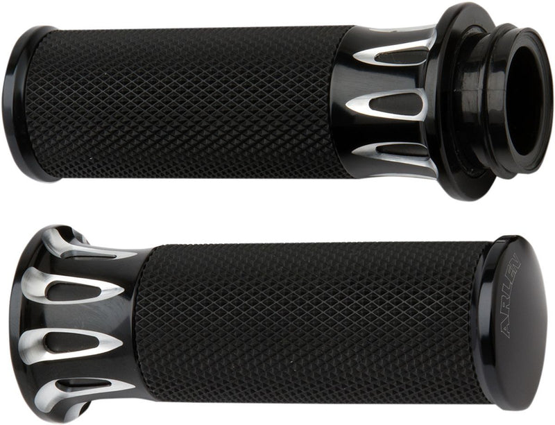 Arlen Ness Fusion Deep Cut Grips - Deep Cut Fusion, Pair, Aluminum /  Rubber - Anodized / Black for Harley-Davidson Touring, Softail, Sportster & Dyna 1981-2022