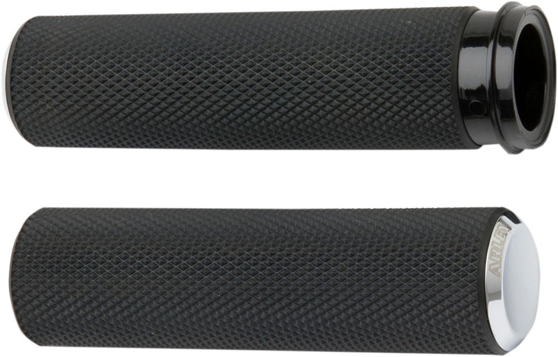 Arlen Ness Knurled Grips - Billet Aluminum /  Kraton™ Rubber, Closed End /  Diamond Knurled /  No Flange /  No Waffle /  Throttle for Harley-Davidson Touring, Softail, Dyna & Trike