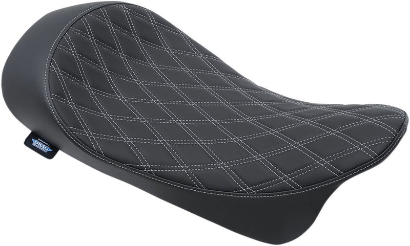 DRAG Specialties Seats Ez-on Mount Low-profile Solo Seat - Leather /  Vinyl, Each - Black / Silver for Harley-Davidson Touring, Softail & Trike 2008-2024