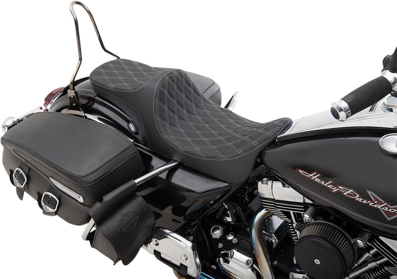 DRAG Specialties Seats Predator III 2-up Seat - Each, Vinyl - Black / Silver for Harley-Davidson Touring & Trike 2008-2024