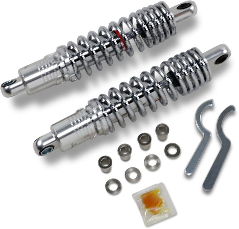 Drag Specialties Shocks Premium Ride-height Adjustable Shocks - Coilover Monotube, Pair, Steel - Black / Chrome for Harley-Davidson Sportster & FXR 1979-2003