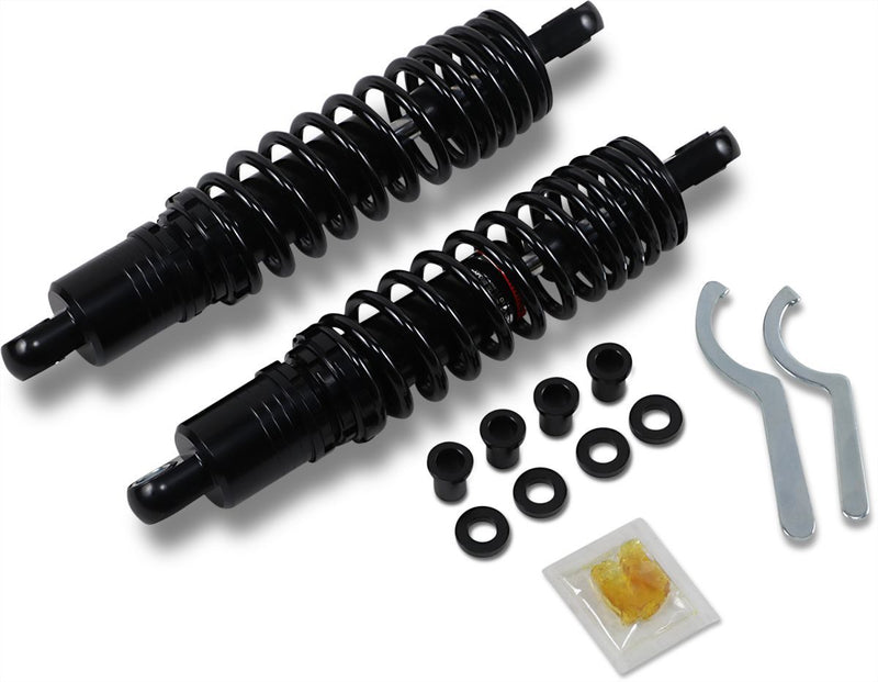 Drag Specialties Shocks Premium Ride-height Adjustable Shocks - Pair, Coilover Monotube, Steel - Black for Harley-Davidson Sportster & FXR 1979-2003