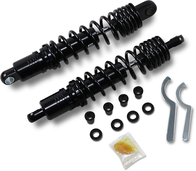 Drag Specialties Shocks Premium Ride-height Adjustable Shocks - Pair, Coilover Monotube, Steel - Black for Harley-Davidson Sportster & FXR 1979-2003