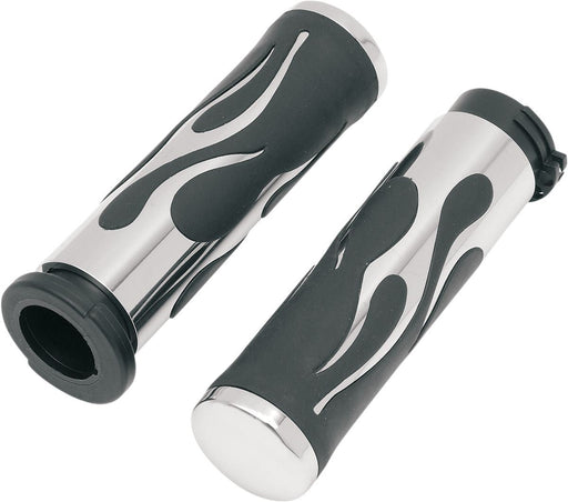 Drag Specialties Grips Flame Chrome/Rubber - Part #06300268 - Hogparts UK