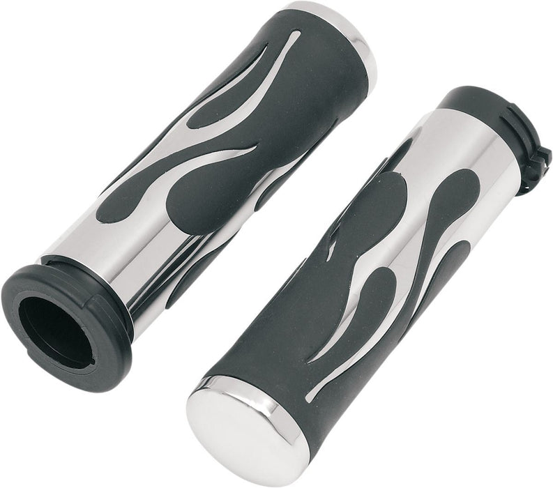 Drag Specialties Grips Flame Chrome/Rubber - Part #06300268 - Hogparts UK