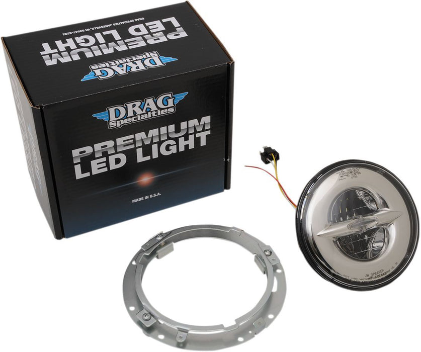 Drag Specialties Headlight 7" W/Mounting Ring Reflector 12V Led Chrome - Part #20011788 - Hogparts UK