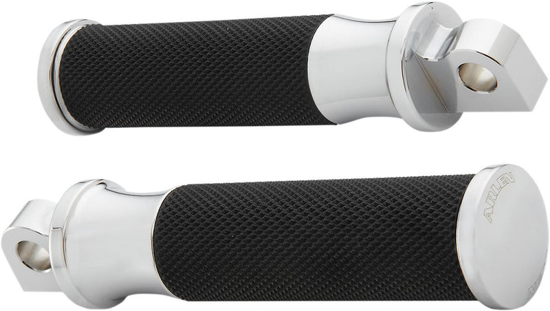 Arlen Ness Fusion Male-mount Foot Pegs - Standard, Pair, Billet Aluminum /  Rubber /  Steel - Black / Chrome for Harley-Davidson Touring, Softail, Sportster & Dyna 1999-2024