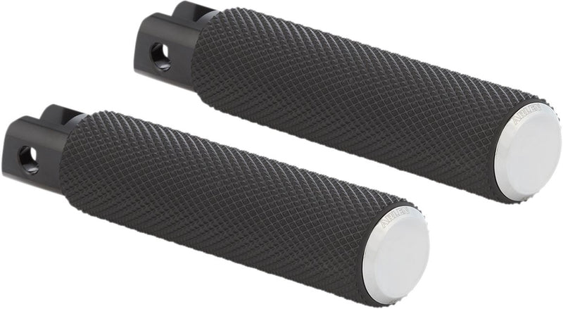 Arlen Ness M-eight Fusion Foot Pegs - Knurled, Billet Aluminum /  Rubber /  Steel, Standard - Black / Chrome for Harley-Davidson Softail & FXR 2018-2024