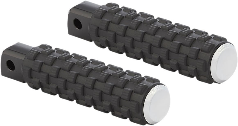 Arlen Ness M-eight Fusion Foot Pegs - Air-Trax, Pair, Billet Aluminum /  Rubber - Black / Chrome, Standard for Harley-Davidson Softail & FXR 2018-2024