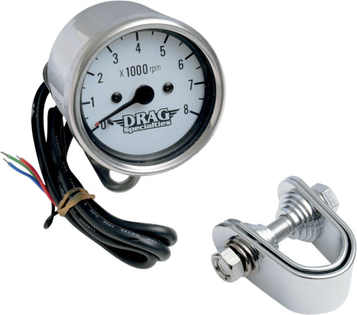 Drag Specialties 2.4" Tachometer 8000Rpm Bulb Chrome White Face - Part #22110058 - Hogparts UK