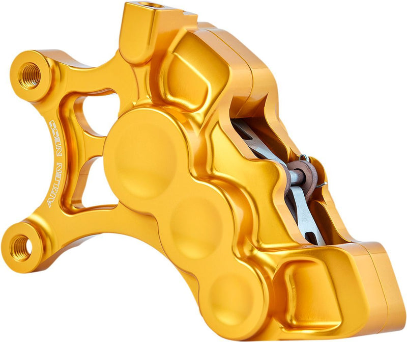 Arlen Ness 6-piston Caliper - Each, Billet Aluminum - Anodized / Gold for Harley-Davidson Touring, Softail, Sportster & FXR 2008-2024