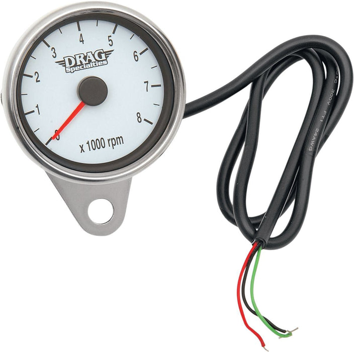 Drag Specialties 2.4" Tachometer 8000Rpm Led Chrome White Face Red Needle - Part #22110032 - Hogparts UK