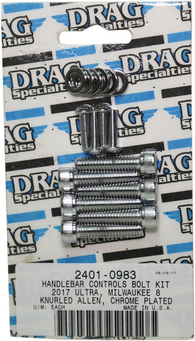 Drag Specialties Bolt Kit M8 Handlebar Control Knurled Allen Head Chrome - Part #24010983 - Hogparts UK