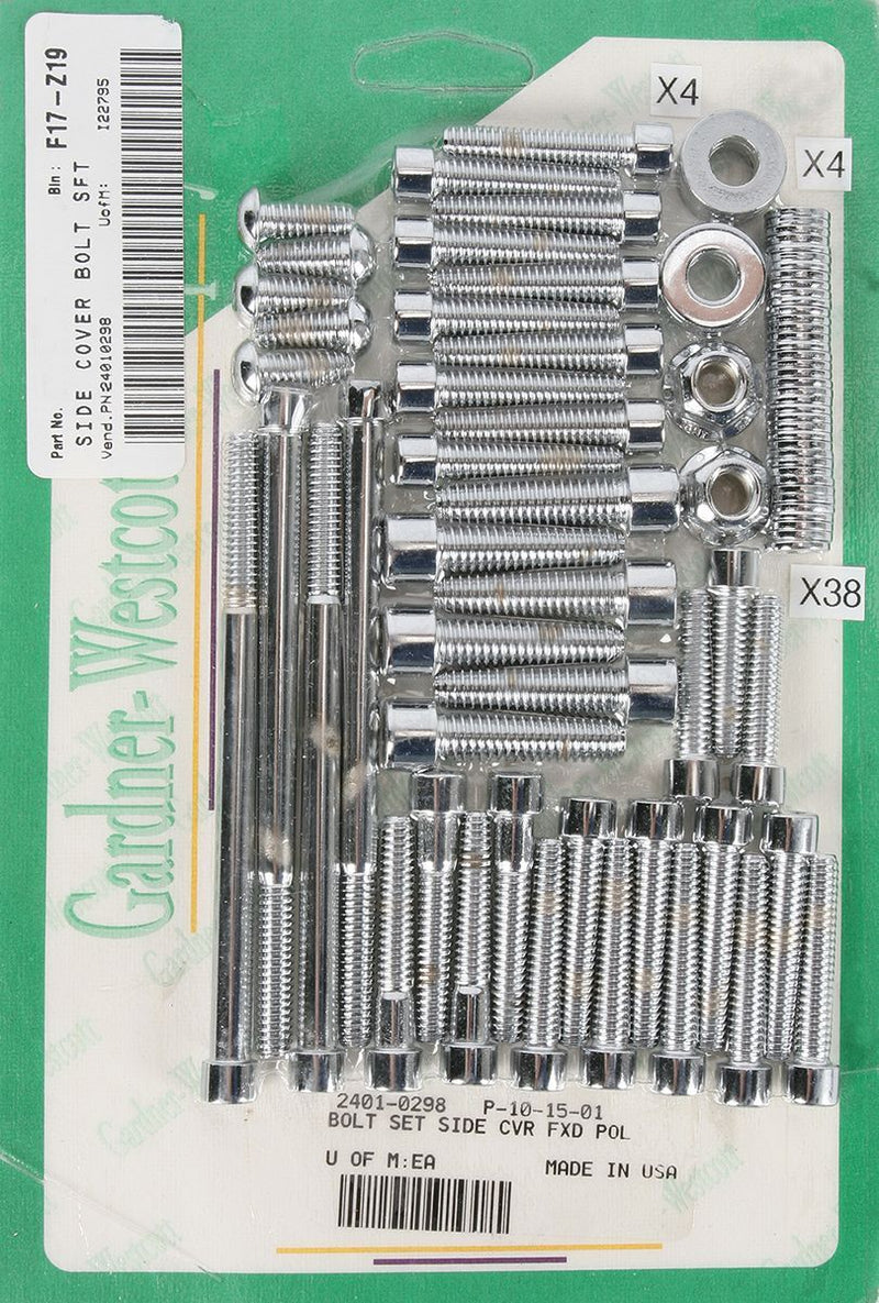 Gardner-Westcott Side Cover Bolt Kit - Socket-Head, Steel - Chrome / Polished / Silver for Harley-Davidson Dyna 2007-2017