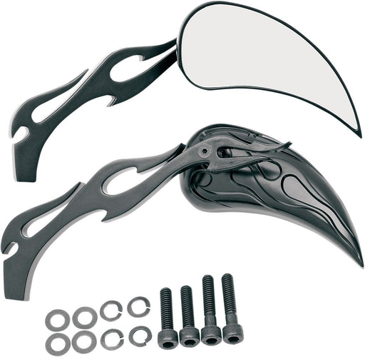 Drag Specialties Mirror Kit Flame Teardrop W/ Flame Stems Black - Part #06400289 - Hogparts UK