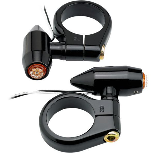 Joker Machine Black/Amber Vega 39mm Fork Mount Turn Signals <br>Vendor Part # 05-58-1B - hogparts-uk.myshopify.com