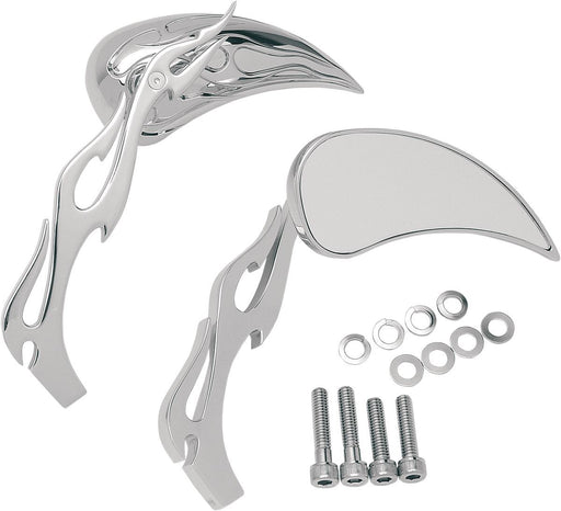 Drag Specialties Mirror Kit Flame Teardrop W/ Flame Stems Chrome - Part #06400116 - Hogparts UK