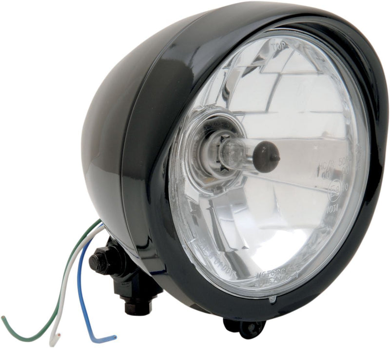 Drag Specialties Black 5-3/4" Diamond-Style Bottom-Mount Headlight Assembly With Visor - Part #20011121 - Hogparts UK