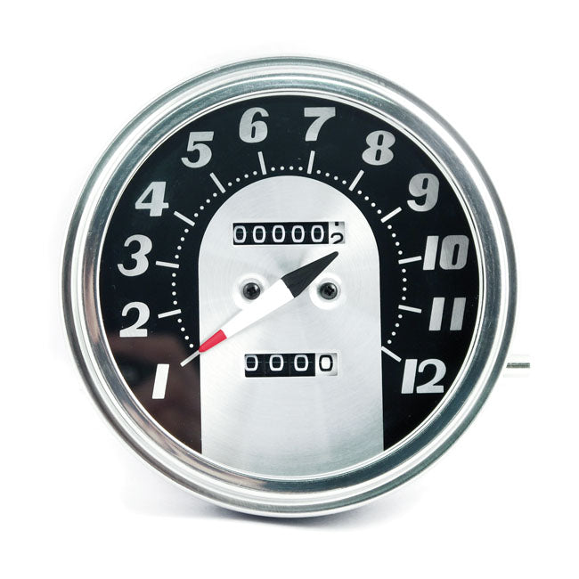 MCS FL Speedometer, ''62-67 Electra Face'', Black/Silver. 2:1 Mph