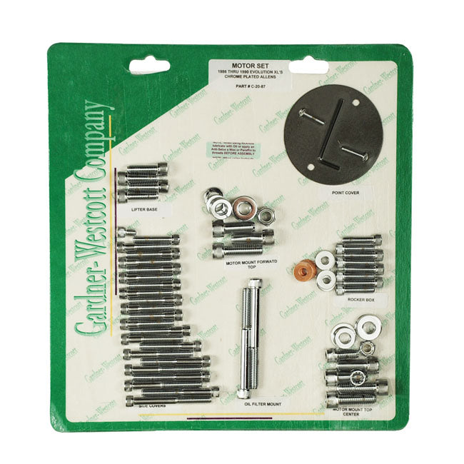 Motor Screw Sets, Chrome Allen for 86-90 4-Sp Evo XL