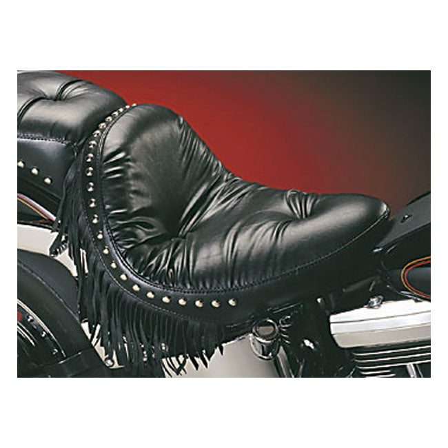 Le Pera, Monterey Solo Seat. Regal Plush With Fringes for 08-17 Softail With 150mm tyre, Fender Mounted