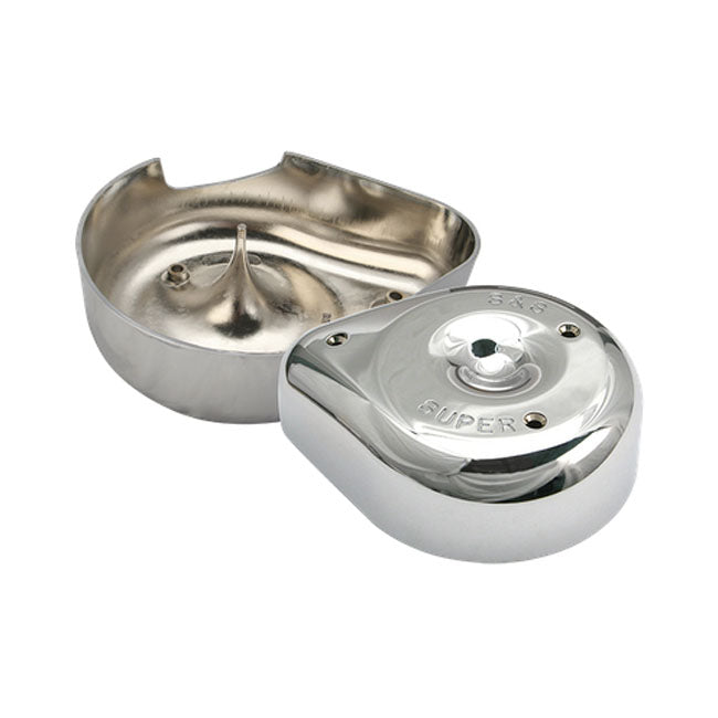 S&S, Super E/G Air Cleaner Cover, Notched. Chrome for Shovel With 5 Gallon Tanks And Stroker Cyl.