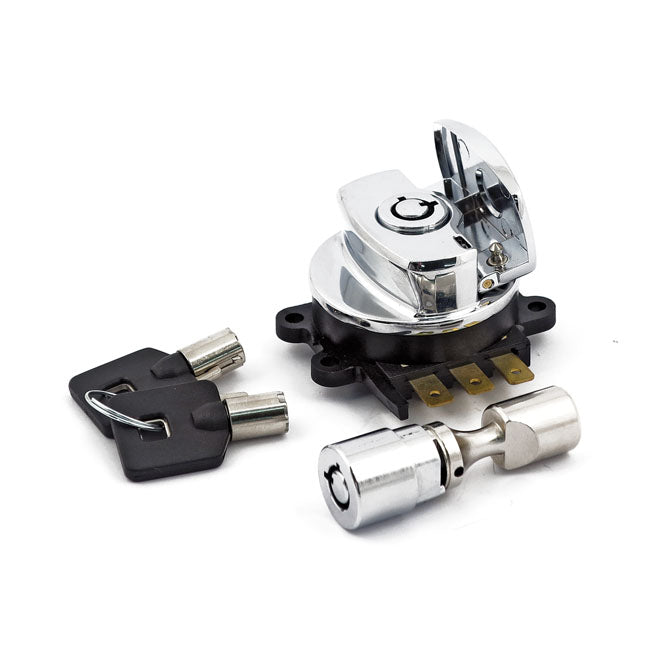 MCS 96-Up Ignition Switch, Side Hinge Type. Chrome – 1996–2010 Softail; 1993–2005 FXDWG