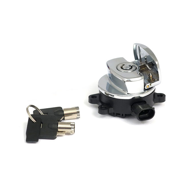 Motorcycle Storehouse 11-Up Ignition Switch, Side Hinge Type. Chrome for 11-15FXst; 11-17Flst/C/F/N, FLS/S; 14-20 FLHR/C/Xs; 13-17FXdwg, FXDB; 15-20 FLRT Freewheeler