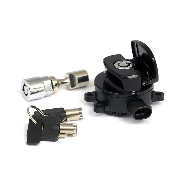 Motorcycle Storehouse 11-Up Ignition Switch, Side Hinge Type. Black for 11-15 FXST; 11-17 FLST/C/F/N, FLS/S