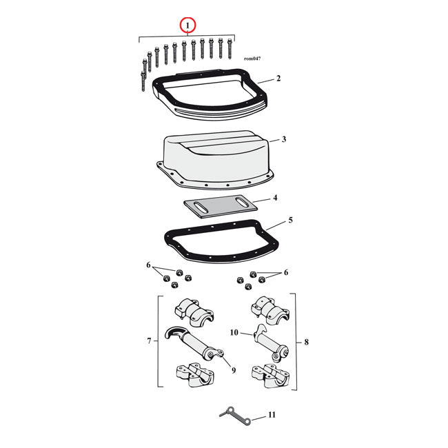 Colony, Panhead Rocker Cover Screw Kit. Chrome Hex. Short for 48-65 Panhead . With Steel D-Rings