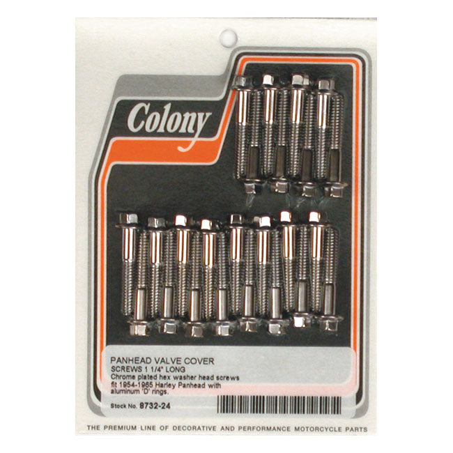 Colony, Panhead Rocker Cover Screw Kit. Chrome Hex. Long for 48-65 Panhead