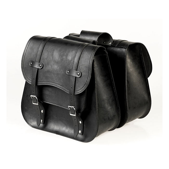 Ledrie, Reinforced Rigid Leather Saddlebag Set. Throw-Over for Universal