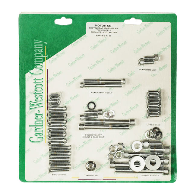 Motor Screw Sets, Chrome Allen for 66-69 FL