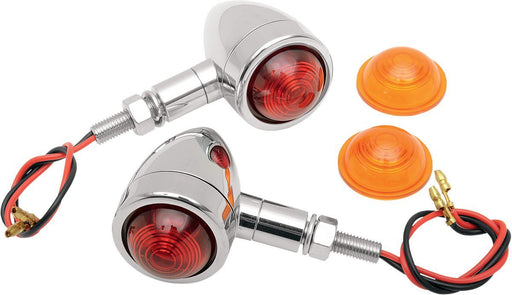 Drag Specialties Mini-Bullet Marker Lights Amber/Red Lens Chrome - Part #20400276 - Hogparts UK
