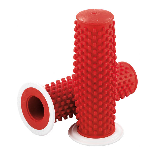 K-Tech, Kustom Rubber Grips. Red With White Flange for 74-20 H-D (Excl. Street) With 1" Handlebars