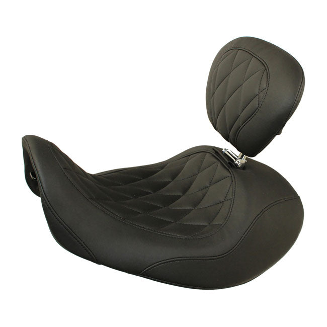 Mustang, Wide Tripper Forward Solo Seat. With Rider Backrest for 06-17 Dyna (Excl. 14-17 Fat Bob)